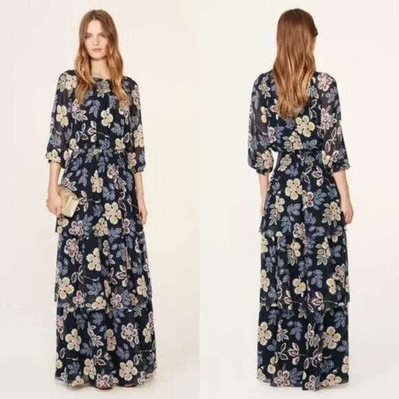 Tory Burch Silk Floral Indie Tiered Maxi Dress Size 0 Hopewell Runs Large #1A459 - Picture 1 of 12